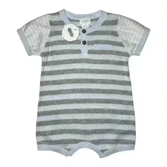 NWT - Mudpie Knit Blue & Gray Striped One Piece - Size 9-12m - Picture 1 of 4